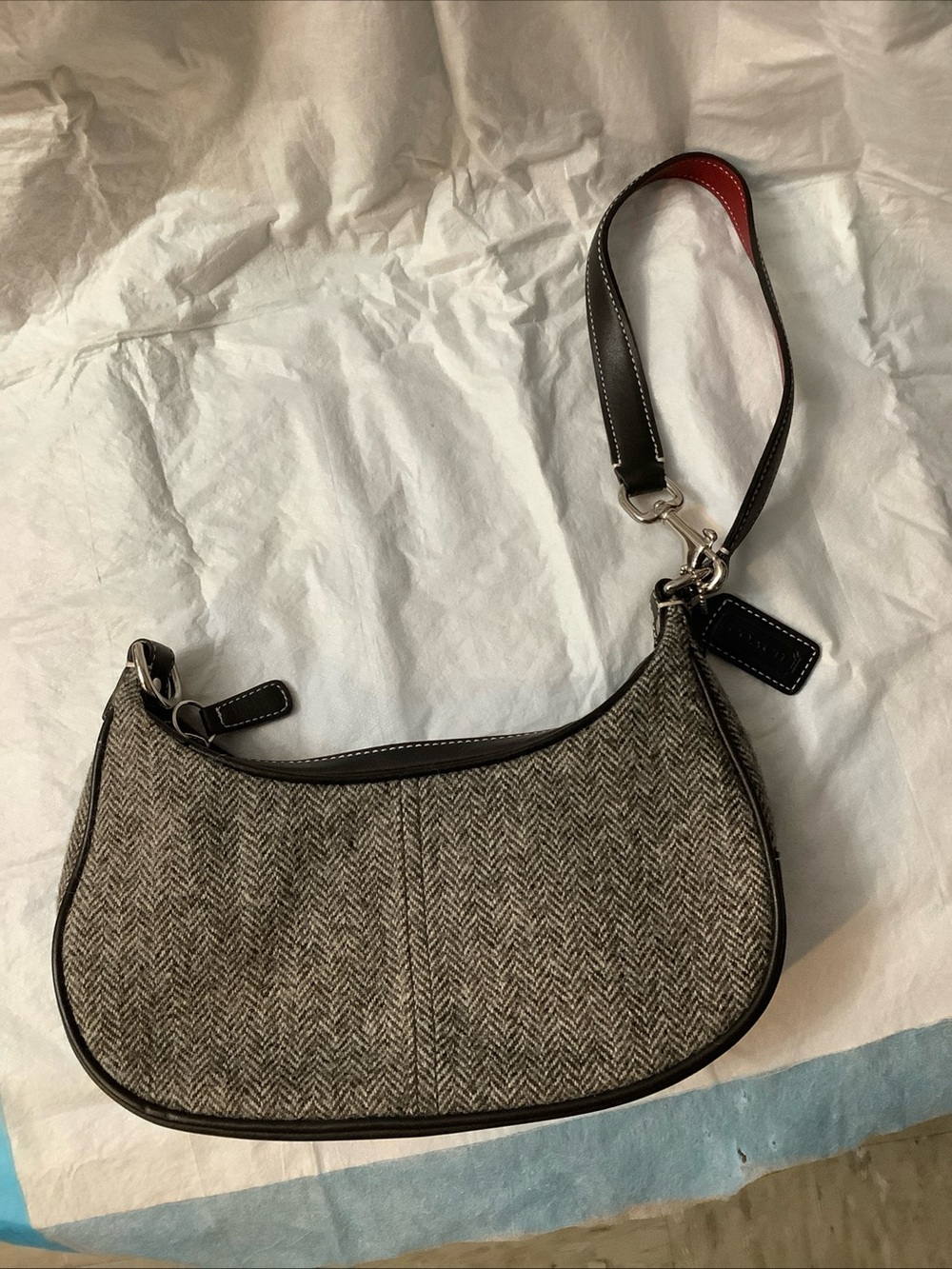 Coach 9398 Vintage Y2K Soho Baguette Herringbone Wool Leather Bag Gray/Black - Picture 13 of 16